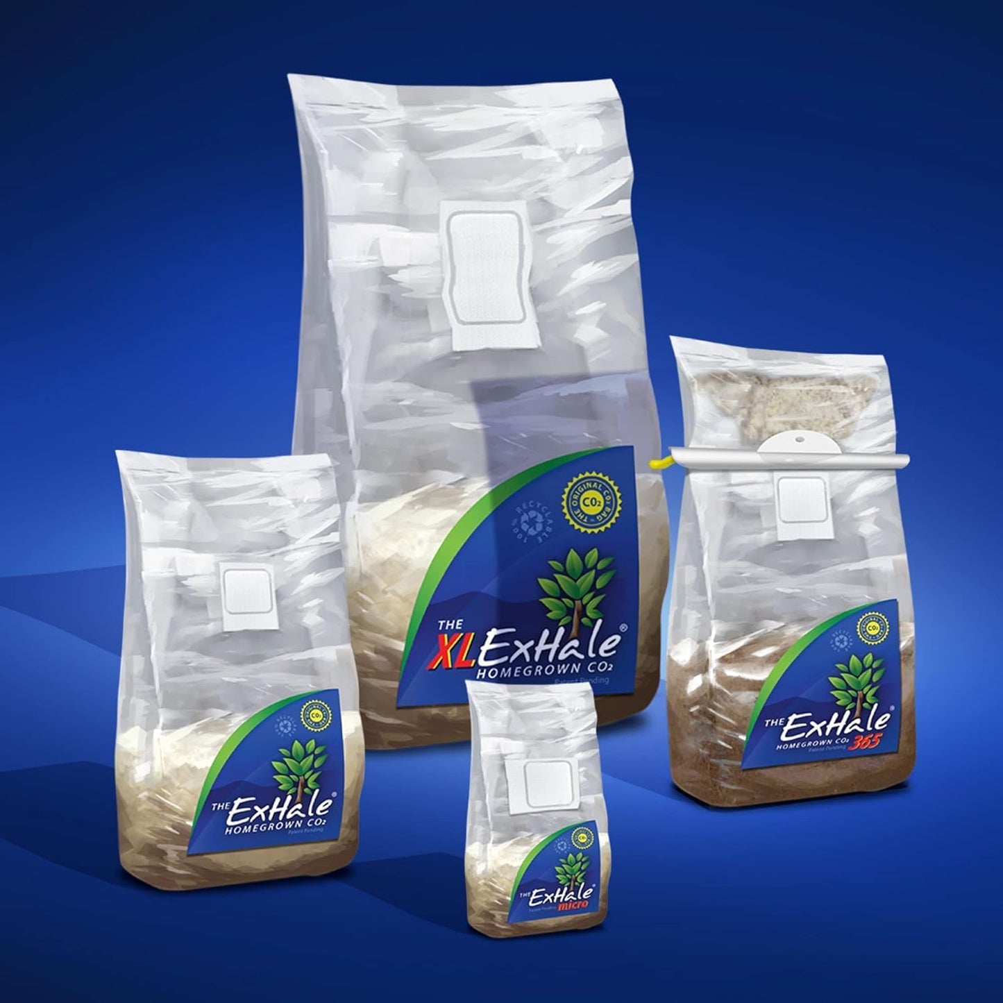 Exhale Homegrown CO2 MAX - Largest CO2 Bags for Indoor Grow Rooms & Grow Tents - Foliage Mushroom Bags (2 Pack)