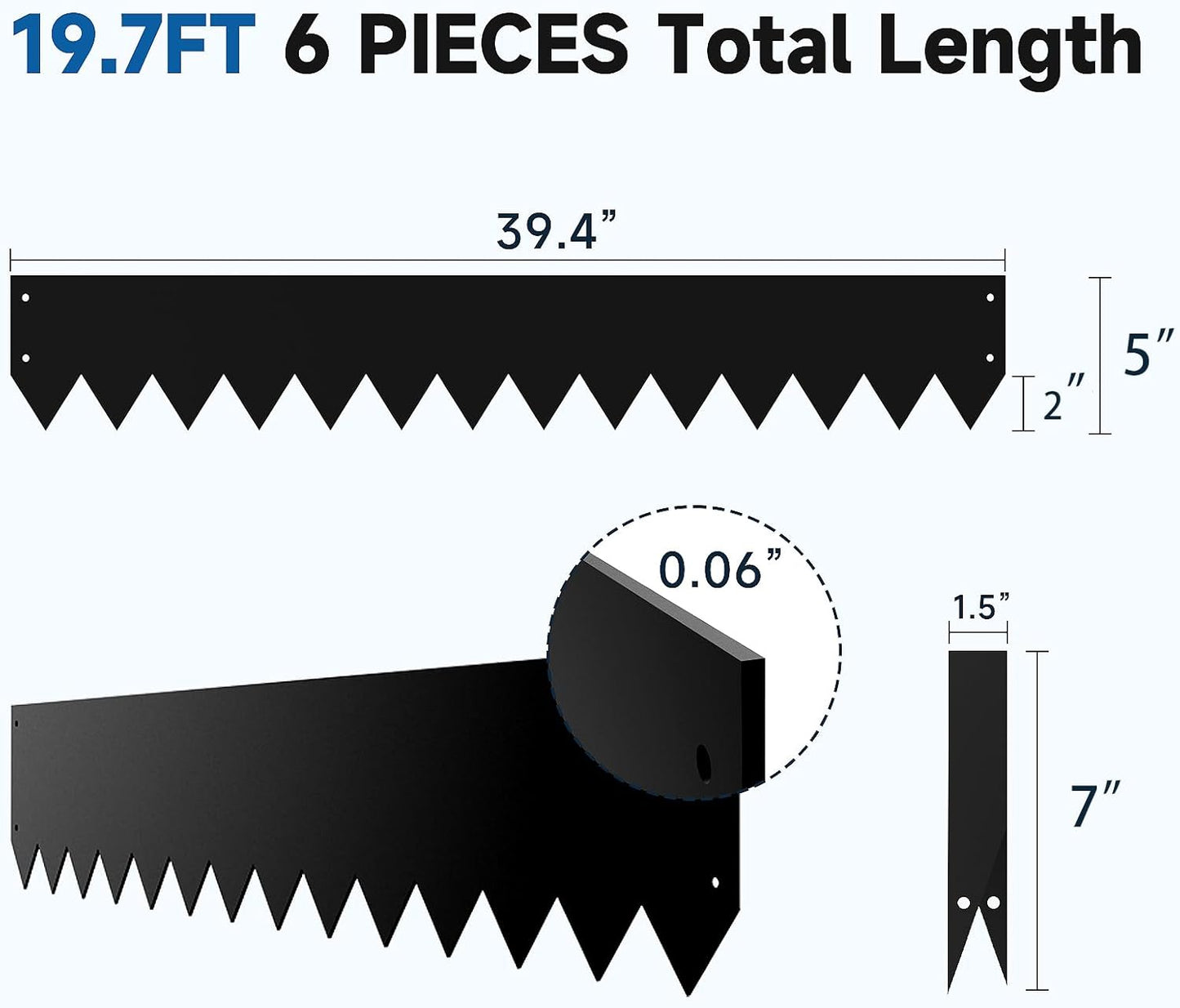 19.7Ft.Galvanized Steel Landscape Edging(6-Pack)-5"x39.4" Metal Garden Edging,7 Clips&Gloves,Hammer-in,No Dig,Rustproof,for Landscaping,Tree Rings,Garden,Yard&Pathway–Black