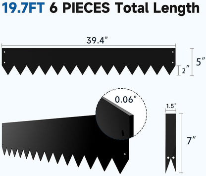 19.7Ft.Galvanized Steel Landscape Edging(6-Pack)-5"x39.4" Metal Garden Edging,7 Clips&Gloves,Hammer-in,No Dig,Rustproof,for Landscaping,Tree Rings,Garden,Yard&Pathway–Black