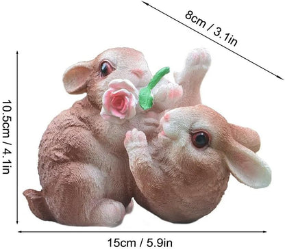 Garden Statues Bunny Decor Resin Flower Rabbit Figurine Cute Fairy Garden Decor Outdoor Statues for Patio Yard Porch Balcony Gifts for Women Mom Grandma Brown