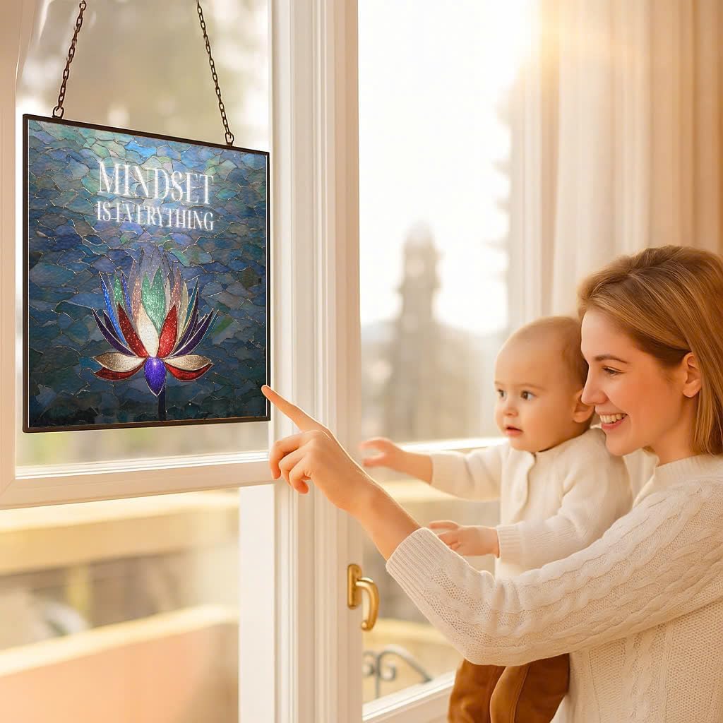 Customized Rectangle Lotus Motivational Wall Art Stained Glass Suncatcher Window Hanging, Gothic Christmas Ornaments for Bird Lovers, Dinosaur Room Decor for Nursery New Home Gifts