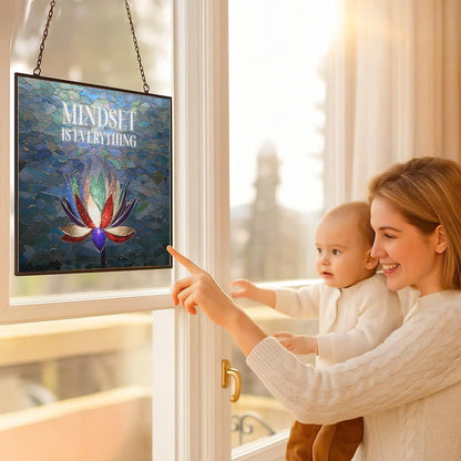 Customized Rectangle Lotus Motivational Wall Art Stained Glass Suncatcher Window Hanging, Gothic Christmas Ornaments for Bird Lovers, Dinosaur Room Decor for Nursery New Home Gifts