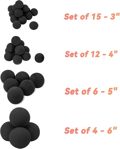 Skyflame 6 Inch Ceramic Fireplace Balls, Set of 4 Black Round Fire Stones Reusable Fire Pit Balls for Indoor and Outdoor Fire Pits or Fireplaces Accessory