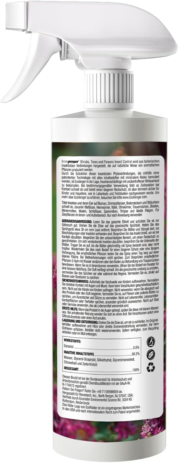 EcoVenger (by EcoRaider) Garden & Plant Insect Control 16 oz, Kills Aphids, Mealybugs, Red Spiders, Armyworms and Gnats All Stages and Eggs, Indoor/Outdoor, Plant-Based, Non-Toxic Child & Pet Safe