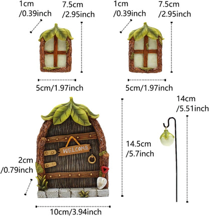 Fairy Door and Windows Garden Kit Accessories Outdoor, Glow in Dark Gnome House for Tree, Lawn Yard Art Sculpture, Miniature Garden Decor (Leaf)