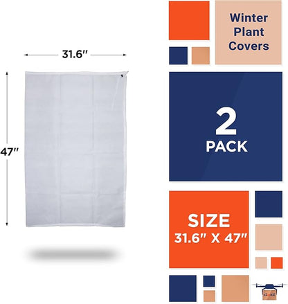EZGOODZ White Winter Plant Covers Freeze Protection, 31.6 x 47 Inch. Pack of 2 Plant Winter Cover Protection with Drawstring. Tree Plant Protectors for Winter. Lightweight Anti Frost Plant Cover