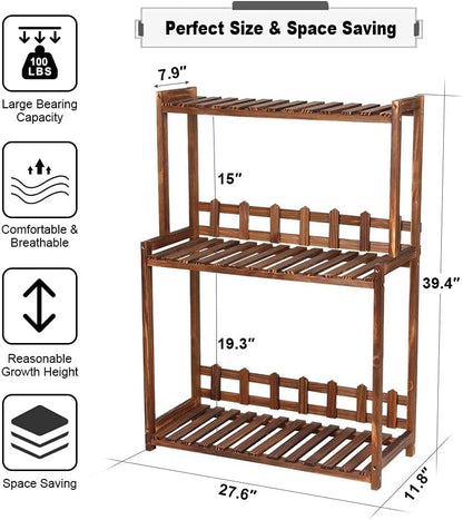 Ufine 3 Tier Wood Plant Stand Vertical Plant Dislay Shelf Indoor Ourdoor Plant Rack, Balcony Living Room, Kitchen, Porch Organizer Plants Holder