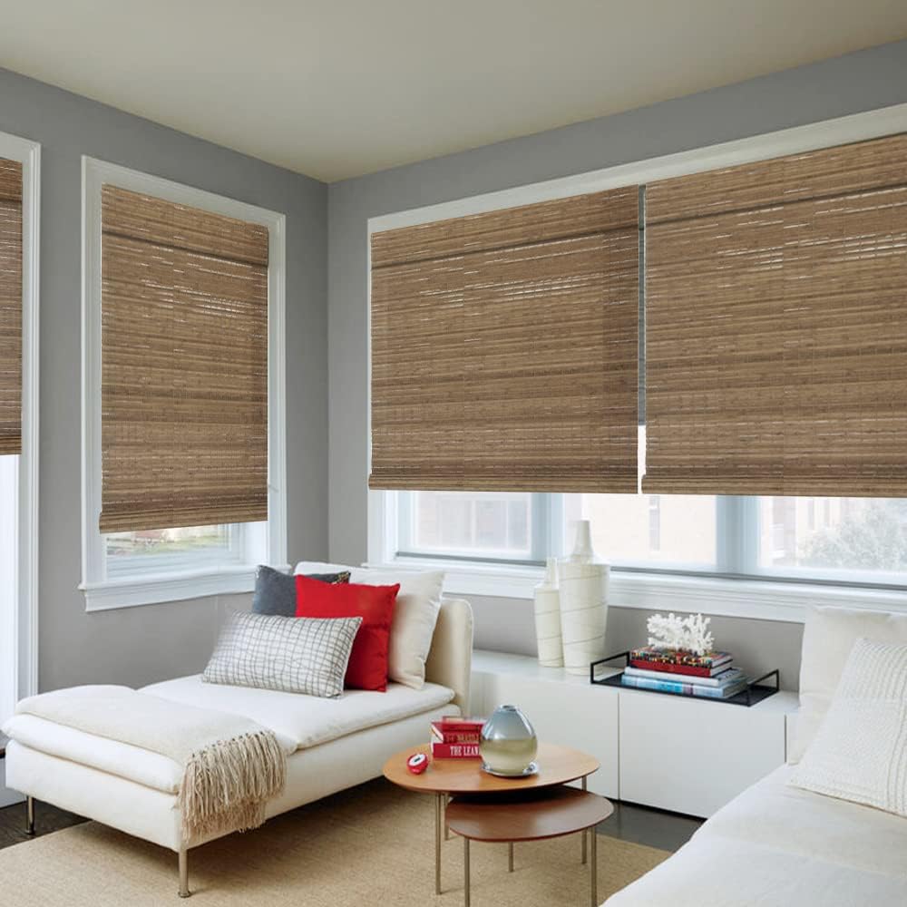 LETAU Cordless Wood Window Roller Shades, Bamboo Light Filtering Window Blinds for Indoor Home, Office, Kitchen, Pattern 2