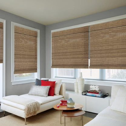 LETAU Cordless Wood Window Roller Shades, Bamboo Light Filtering Window Blinds for Indoor Home, Office, Kitchen, Pattern 2