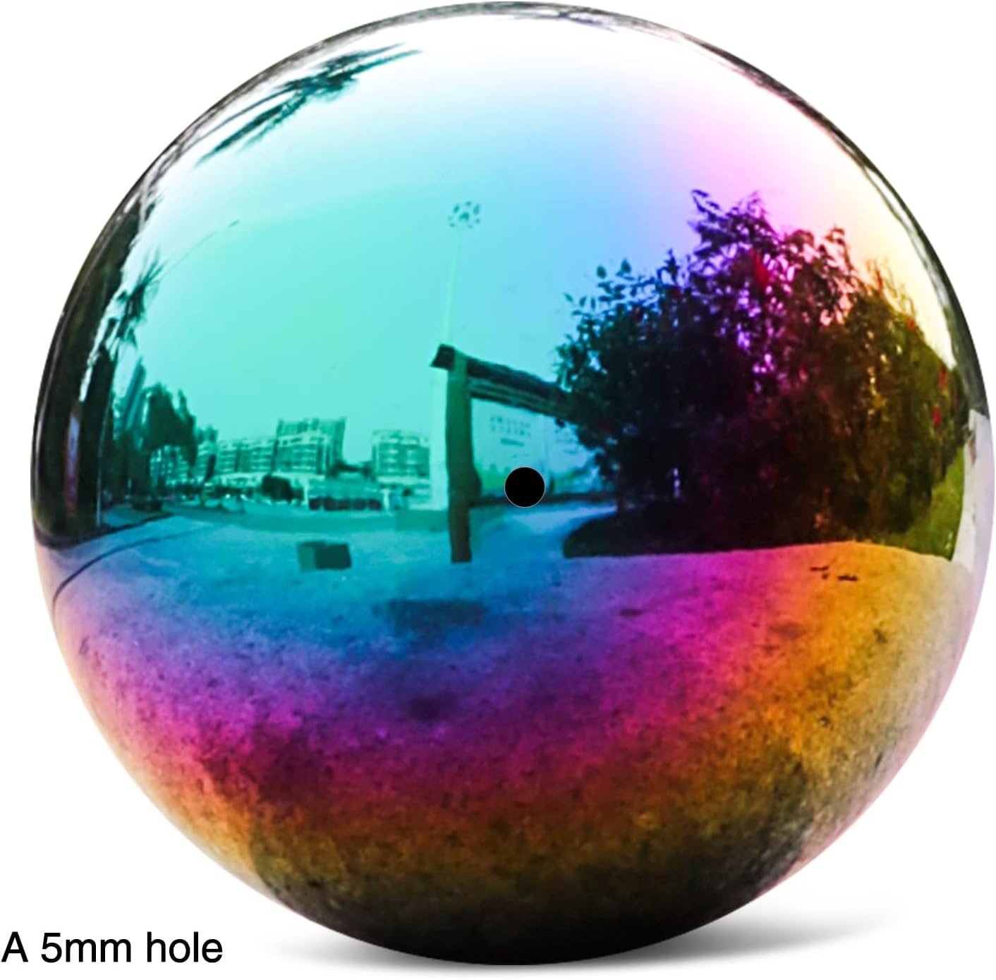 Rainbow Stainless Steel Gazing Ball,10inch Mirror Polished Hollow Ball