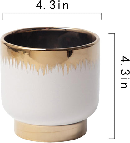 LB White Gold Ceramic Plant Pot for Indoor Plants, Succulent Planters Ceramic Plant Pots, Modern Flower Pots for Living Room Office Home Decor, Round Flower Pot of 4.3 Inch(Plant Not Included)