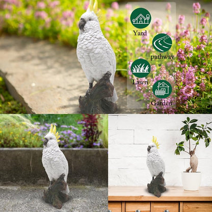 Decorative Parrot Garden Statue, Garden Decor Sculptures Statues Outdoor, Cockatoo Bird Tropical Indoor Desk Decor, Yellow White, 14.96 inches high