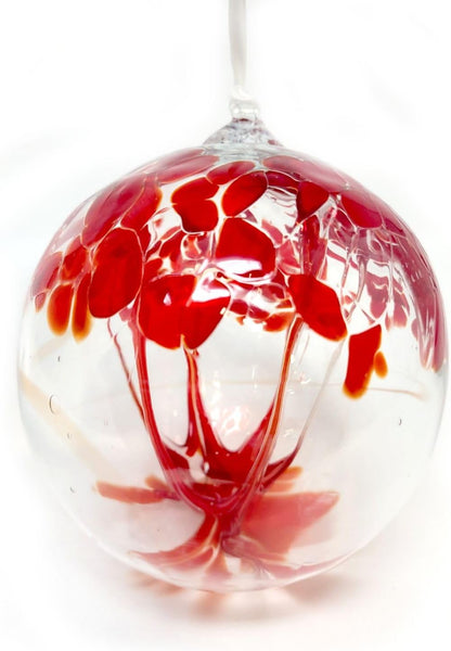 Tree of Life Glass Globe - Large 4.7 inch Hand Blown Handmade Hanging Garden Gazing Ball Indoor Outdoor Home Decor - Red