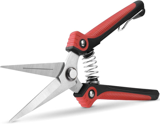 WYF Pruning Scissors, Professional Garden Shears - Straight Stainless Steel Blades - Sharp Gardening Hand Pruner for Garden Harvesting Fruits, Vegetables, Trimming Flowers and Plants, 8.1IN(Red)