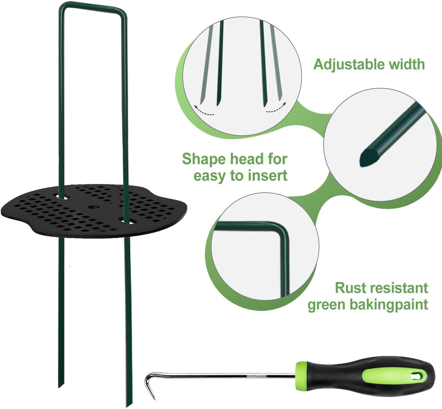 FOTMISHU Landscape Staples 6 Inch 20pcs Garden Stakes + 20pcs Gasket, Lawn Pins with Spray Coating Craft, 11Gauge Anti-Rust Ground Yard Spikes Anchoring for Outdoor Tents Irrigation Hoses (Green)