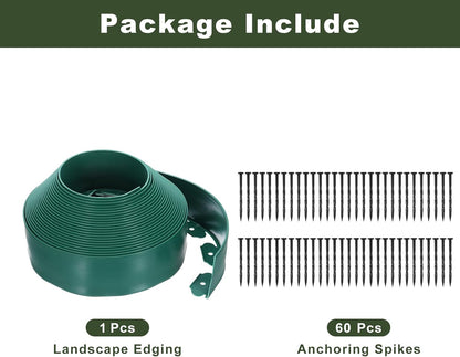 uxcell Landscape Edging, 1Pcs 66FT x 3.94" - No Dig Garden Edging Kit with 60 Stakes, Landscape Edging Border for Garden Lawn Flower Bed Yard Grass (Green)