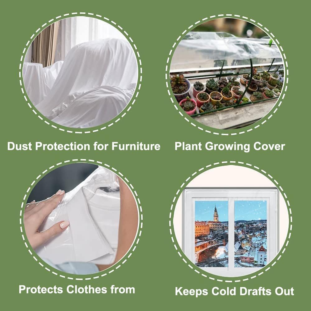 Plastic Sheeting, 4 Mil Thick Clear Polyethylene Film, Waterproof Multipurpose Tarp, Cuttable Plastic Cover for Furniture, Greenhouse, Garden, and Dust Protection (10 ft × 16.4 ft(3m × 5m))