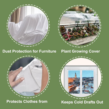Plastic Sheeting, 4 Mil Thick Clear Polyethylene Film, Waterproof Multipurpose Tarp, Cuttable Plastic Cover for Furniture, Greenhouse, Garden, and Dust Protection (10 ft × 16.4 ft(3m × 5m))