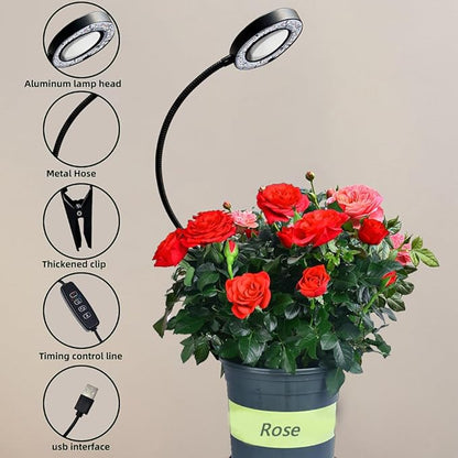 Plant Grow Light, 48 LEDs Full Spectrum Grow Lights for Indoor Plants, Height Adjustable Small Halo Grow Light with Clip, 3 Spectral Modes, Auto Timer 3/9/12Hrs, 10 Levels Brightness,Black