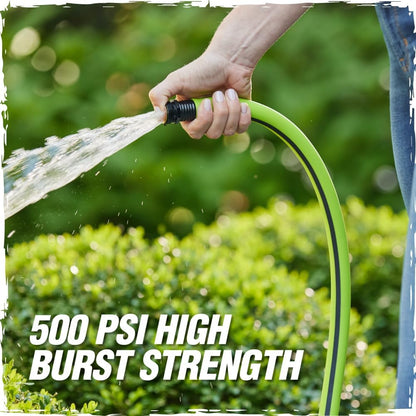 Rugged Rhino Heavy Duty Flexible Light Weight Garden Hose, 25ft x 5/8in, 4 Layer Leakproof Outdoor Gardening Tools, Watering Supplies, Powerful Water Pressure for Lawn, Flowers, Green Black