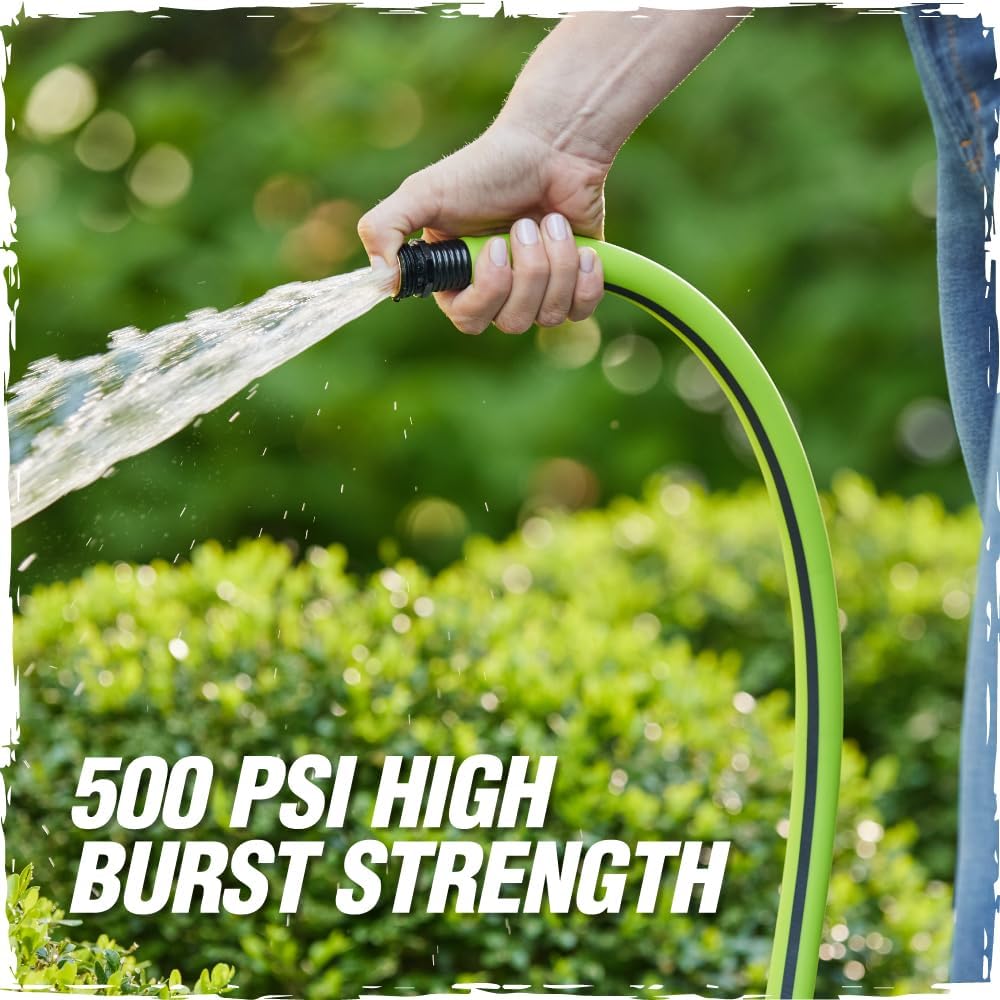 Rugged Rhino Heavy Duty Flexible Light Weight Garden Hose, 100ft x 5/8in, 4 Layer Leakproof Outdoor Gardening Tools, Watering Supplies, Powerful Water Pressure for Lawn, Flowers, Green Black