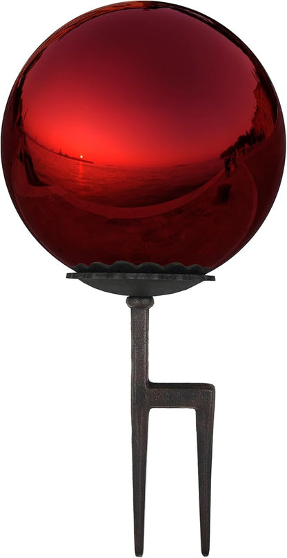 Lulu Decor, Red Stainless Steel Gazing Mirror Ball Size 12 with Screw Stand (for Windy Area)
