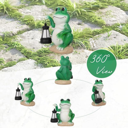 Frog Garden Statues with Solar Lantern, Outdoor Figurine Resin Sculpture Hanging Solar Power Lights for Decoration Yard Patio Balcony Lawn Ornament Art Decor, Unique Gift for Grandma Wowen Mom