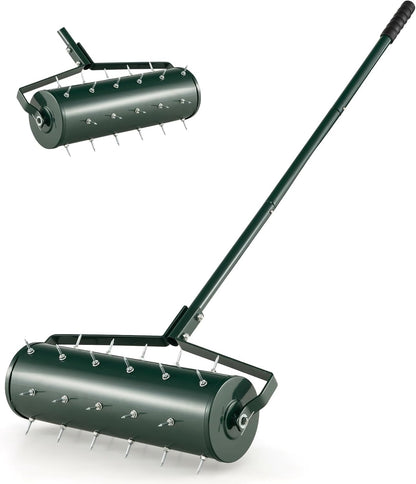 S AFSTAR 21" Manual Lawn Aerator, Heavy Duty Rolling Aerator Lawn Tool Filled Sand Stone with 51" Detachable Handle & Tine Spikes for Soil Loosening, Push Grass Aeration for Garden Yard