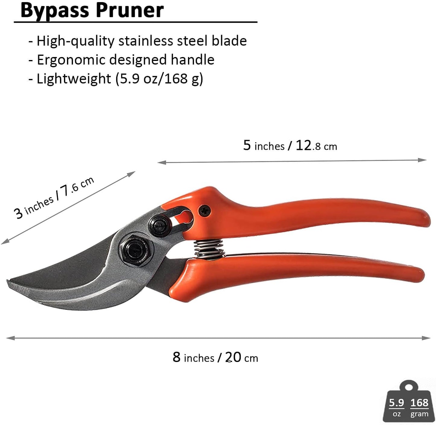 8" Lightweight Pruning Shears - Bypass Gardening Scissors, Sharp Garden Clippers with Low-friction Painted Stainless Steel Blade