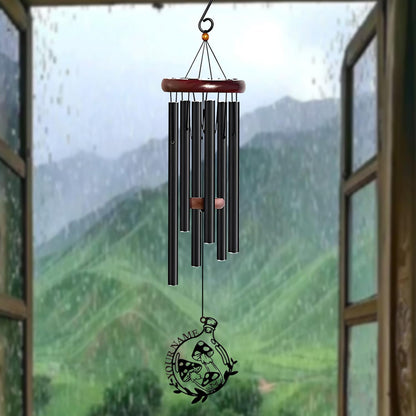 Personalized Customize Name Fantasy Mushroom Wonderland Wind Chime, Metal Iron 37 Inch Outdoor Memorial Gift for Garden Yard Patio Home Decor, Black (Style B)