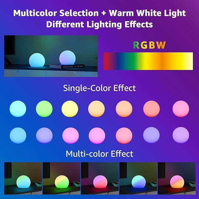 FUYO Floating Pool Lights, IP66 Water-Resistant LED Ball Mood Lamp with APP & Remote, Color-Changing Smart Night Light for Pool, Garden, Patio, Party, Indoor/Outdoor Decor (6-inch)