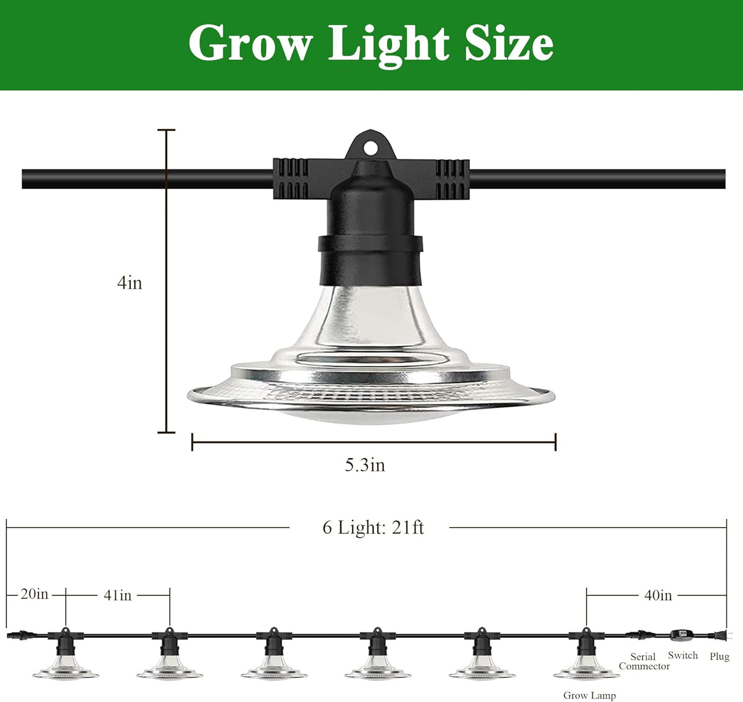 Outdoor LED Grow Lights, Waterproof String Plant Growing Light, Full Spectrum Growth Light with Timer, Suitable for Garden, Farm, Flower, Seedling Greenhouse Grow Light (6 Lights)