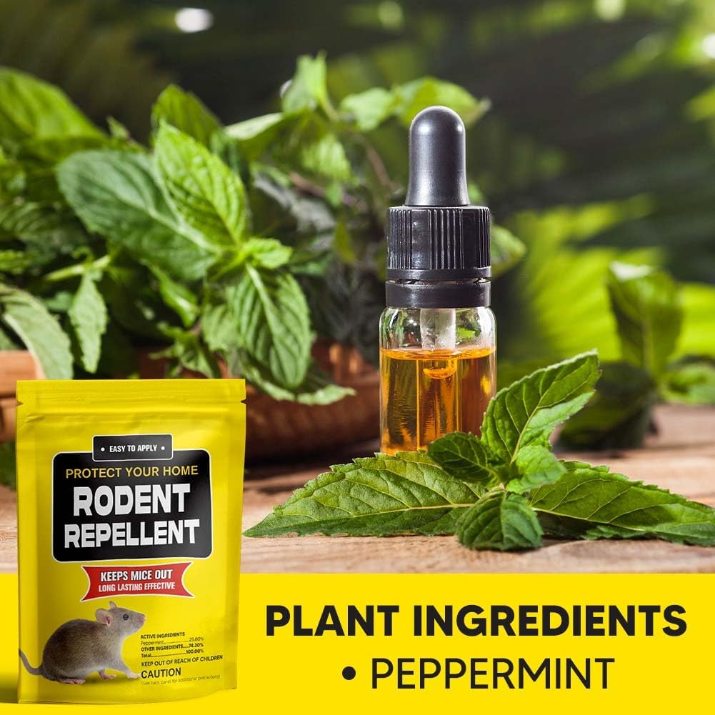 Rodent Repellent Pouches, Mice Repellent Indoor and Outdoor, Rat Repellent for House, Mouse Repellent, Outdoor Rat Deterrent, Extra-Strength 3 Months Protection, Naturally and Safely-12P