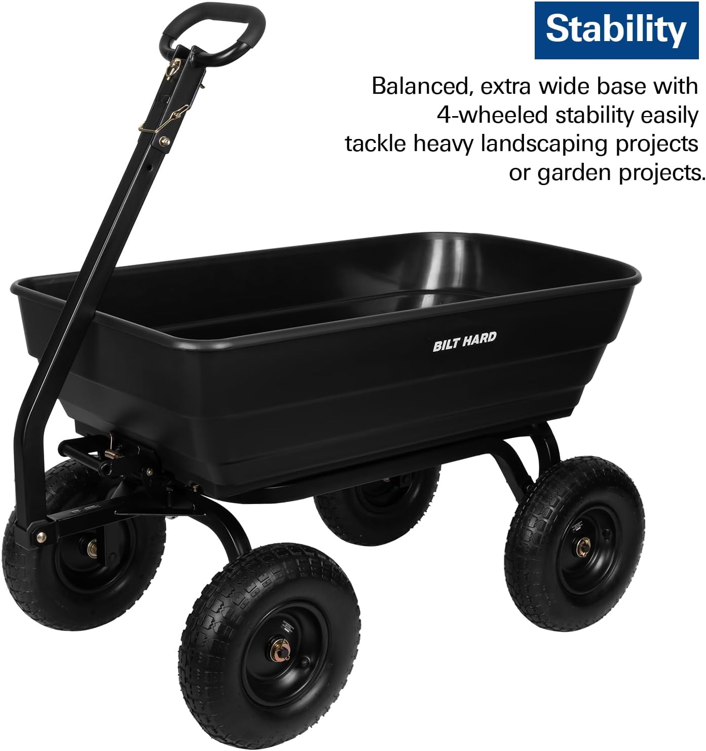 BILT HARD 1200 lbs 7 Cu Ft Poly Garden Dump Cart with 2-in-1 Convertible Handle, No Flat Tires, Quick Release, Dump Wagon Heavy Duty for Yard, Outdoor