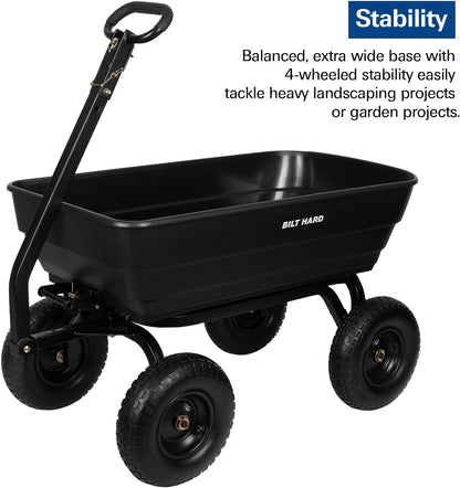 BILT HARD 1200 lbs 7 Cu Ft Poly Garden Dump Cart with 2-in-1 Convertible Handle, No Flat Tires, Quick Release, Dump Wagon Heavy Duty for Yard, Outdoor
