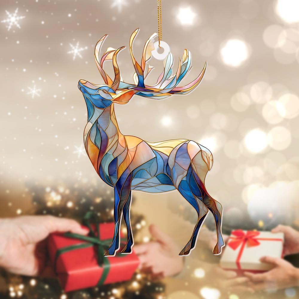 Stained Glass Deer Christmas Ornament 2025 – Reindeer Tree Decoration, Acrylic Suncatcher Window Hanging, Holiday Home Décor & Gift for Wildlife Lovers(Sun-06)