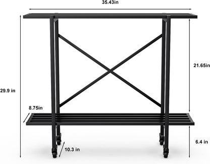 Zhongma 2 Tier Metal Sturdy Narrow Plant Stand with Wheels, Plant Stand Indoor and Outdoor, L35.43 x W10.3 x H29.9 inch, 440 LBS Capacity & Heavy Duty Construction.