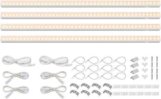 Barrina Grow Lights for Indoor Plants Full Spectrum, 2ft 40W (4 x 10W), T5 Plant Lights for Indoor Plants, Greenhouse, Plug and Play, Yellow, 4-Pack