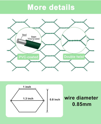 Garden Poultry Green Chicken Wire - 16.5 '' × 393 '' Chicken Wire Floral for Crafts, Garden Fence Animal Barrier, 1 inch Mesh Poultry Netting Fence, Pet/Rabbit/Chicken Wire Fencing