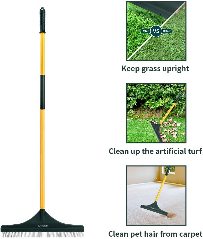 Artificial Turf Rake, 55" Long Whole-Piece Pole No Broke Design - Garden Hand Broom Rake for Easy Quick Remove Leaves, Debris, Shrubs, Pet Hairs.. from Turf, Lawn, Synthetic Grass, Carpet