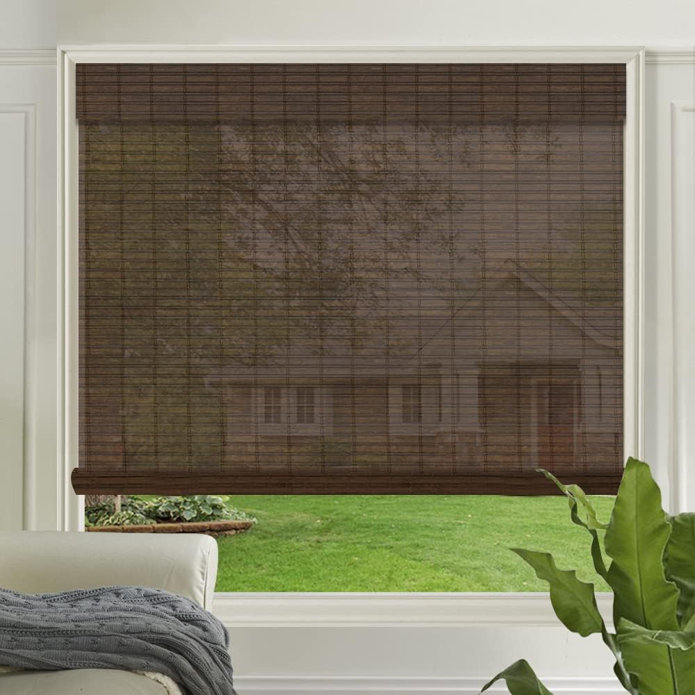 LETAU Cordless Wood Window Roller Shades, Bamboo Light Filtering Window Blinds for Indoor Home, Office, Kitchen, Pattern 8