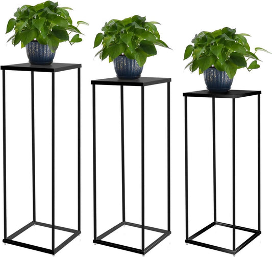 VINCIGANT 3PCS Metal Plant Stand Sets Metal Flower Stands,Black Pedestal Stands for Party Living Room Patio Decoration Tall Centerpiece Stands Planter Supporting Garden Home Decor