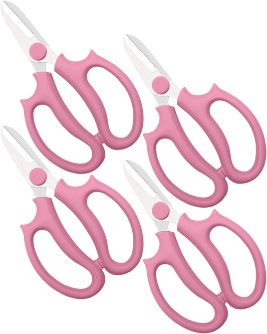 Pink Flower Scissors, Thickened Stainless Steel Floral Pruning Snips – Sharp Garden Clippers for Fresh Flowers, Flower Arrangement Supplies, DIY Floral Cutting Scissor (4 PCS Pink)