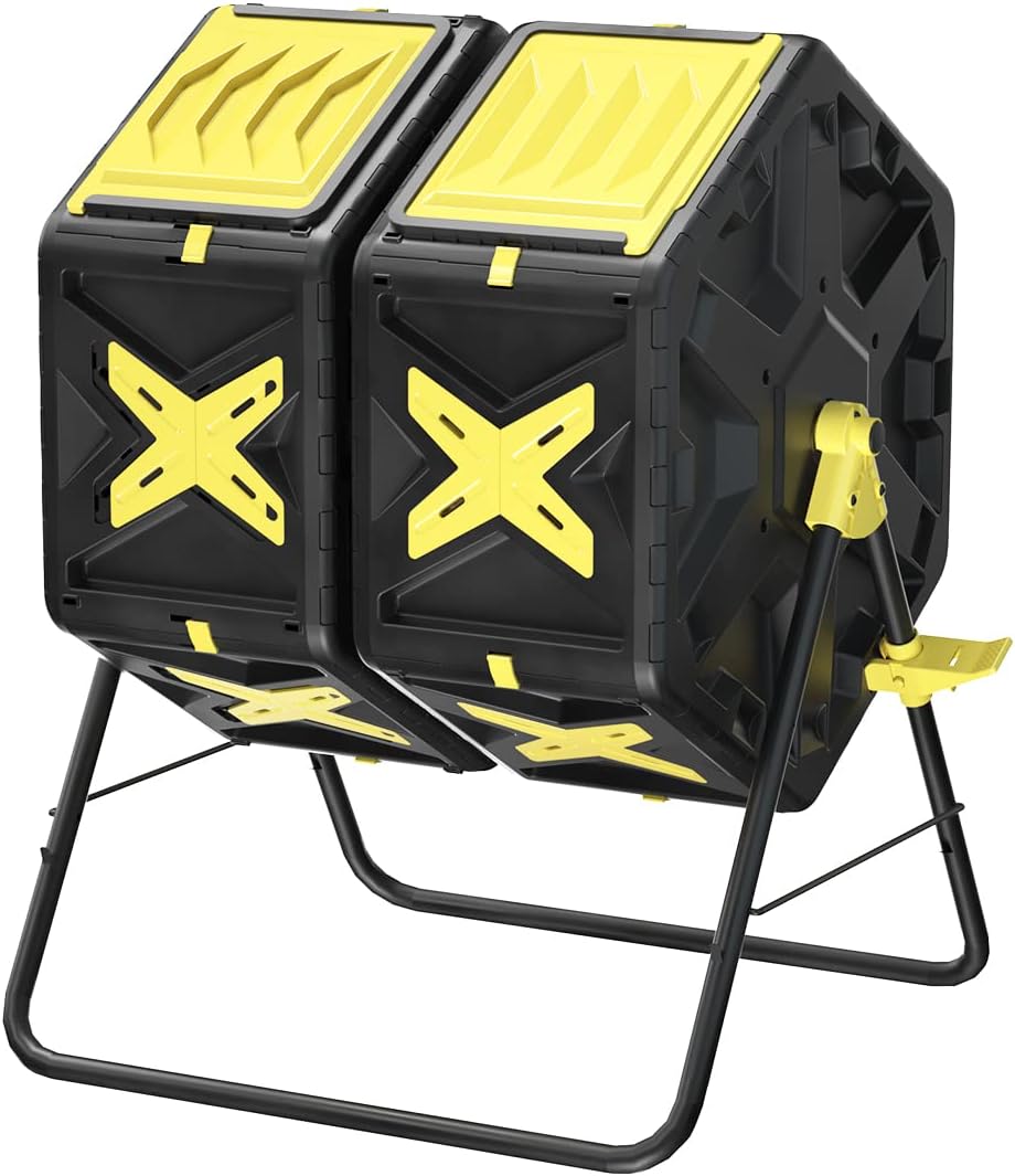 Compost Bin Outdoor - 2 X 18.5 Gal Dual Chamber Compost Tumbler,BPA Free Outdoor Rotating Composter with Easy-Turn, Fast-Working System