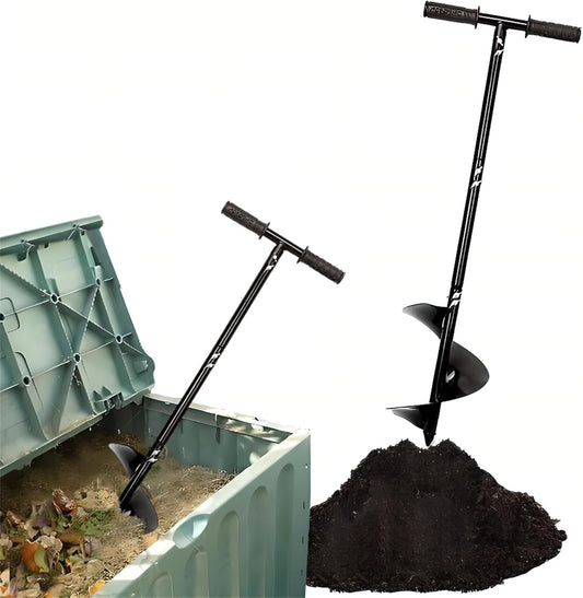 Compost Turning Tool Compost Stirring Tool,Compost Turning Bar 33.4inch,Manual Compost Aerator Tool Turner & Mixing Tool for Outdoor Compost Bin,Composting Accessories (Black-33.4IN)