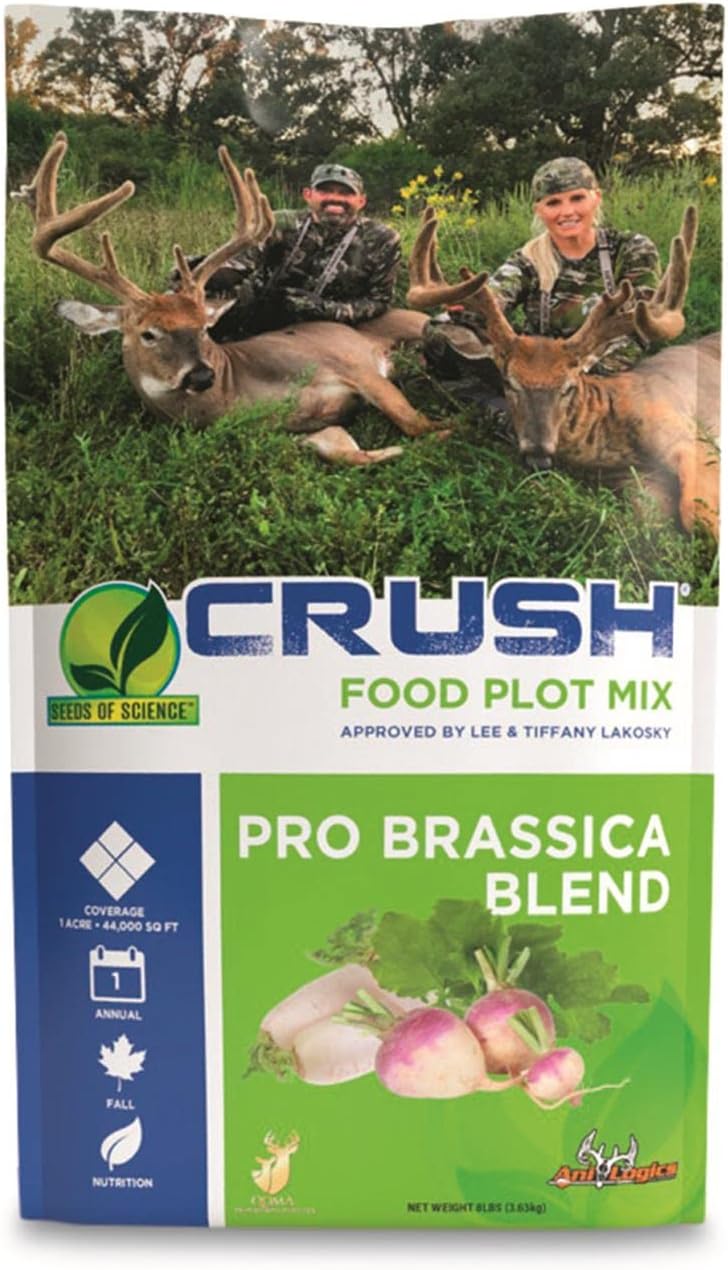 Crush Pro Brassica Blend - Fall Deer Food Plot Seed - Fast-Growing Brassicas for Heavy Graze, Strong Trail-Cam Traffic, and Repeat Site Visits - 8 lb