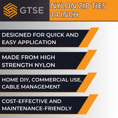 GTSE 14 Inch White/Clear Zip Ties, 100 Pack, 50lb Strength, UV Resistant Long Nylon Cable Ties, Self-Locking 14" Tie Wraps