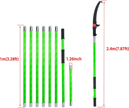 findmall 27ft Manual Pole Saw Extendable Tree Pruner Sharp Steel Blade High Branches Trimming for Pruning Palms and Shrubs with 8 Long Handles No with Scissors Green