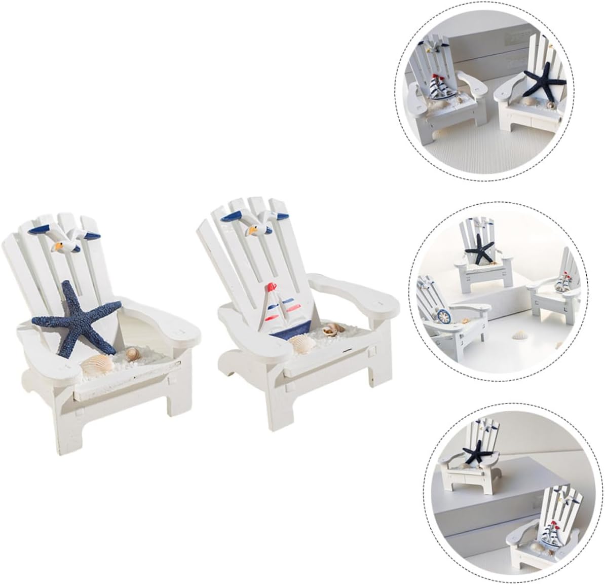 Veemoon 2pcs Miniature Wooden Beach Chair Decor Nautical Ornaments for Home Office Charming and Elegant Design for Christmas Weddings Birthdays and Festivals