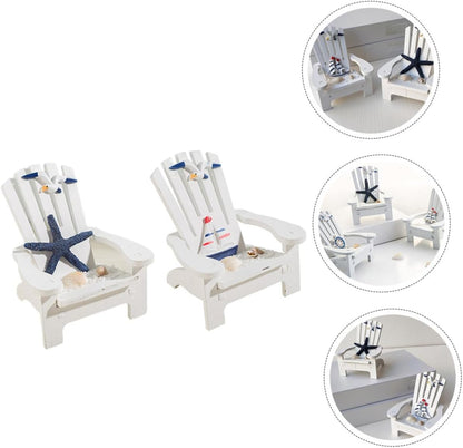 Veemoon 2pcs Miniature Wooden Beach Chair Decor Nautical Ornaments for Home Office Charming and Elegant Design for Christmas Weddings Birthdays and Festivals